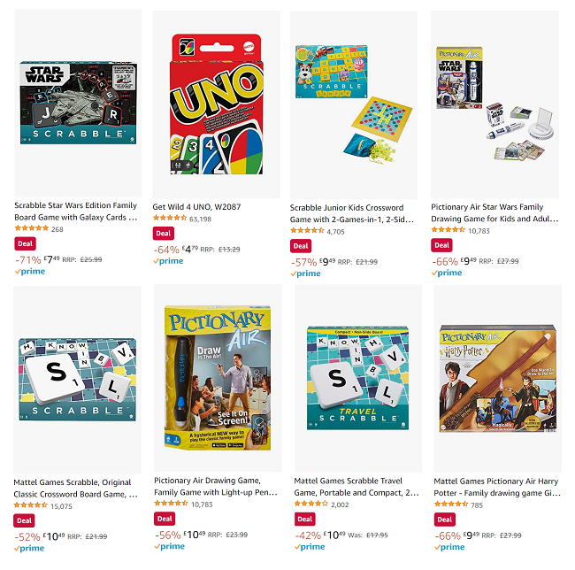 Screenshot of reduced board games at Amazon