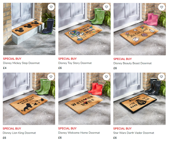 Screenshot of Disney Doormats from Dunelm