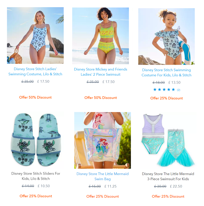 Screenshot of summer shop sale at shopDisney