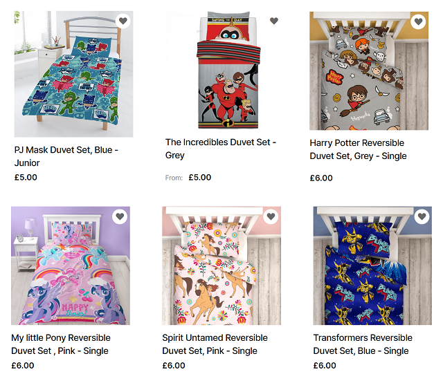 Screenshot of Kids Bedding at Online Home Shop