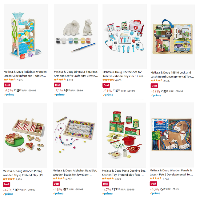 Screenshot of Melissa & Doug toys on offer at Amazon