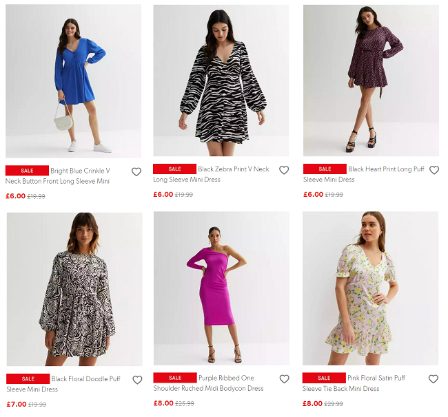 Screenshot of sale dresses at New Look