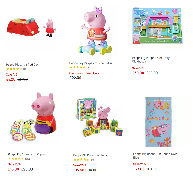 Screenshot of Up To 1/3 Off Selected Peppa Pig offer at Argos