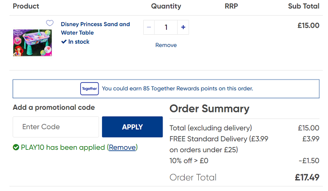 Screenshot of Disney Princess Sand and Water Table £13.50 With Code at The Works