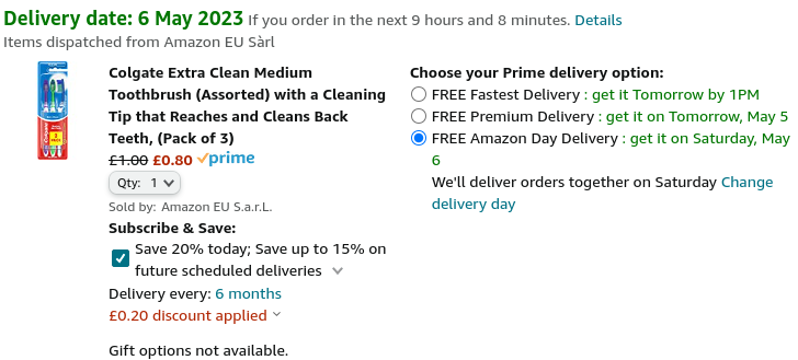 Pack Of 3 Colgate Extra Clean Medium Toothbrush 80p @ Amazon