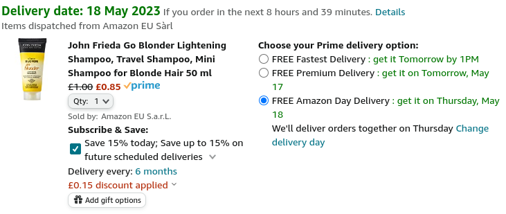John Frieda Go Blonder Travel Size Lightening Shampoo 50ml 85p @ Amazon
