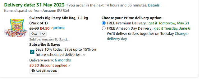 Screenshot of Swizzels Big Party Mix Bag 1.1kg for £4.50 at Amazon