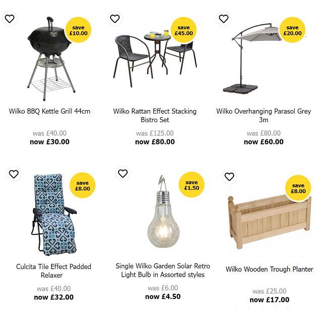 Screenshot of garden sale at Wilko