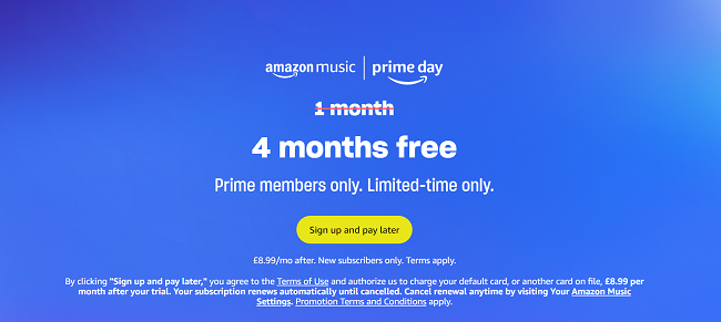 Screenshot of Amazon Music Unlimited Prime Day offer