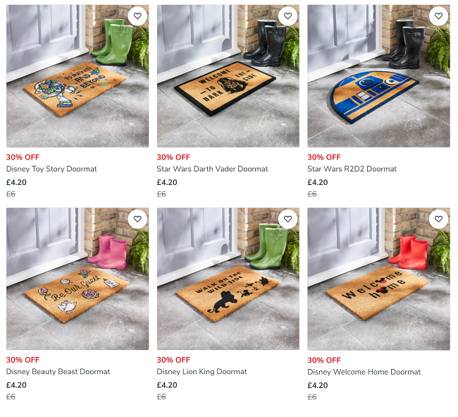 Screenshot of Disney doormats at Dunelm