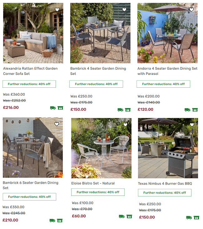 Screenshot of garden sale at Homebase