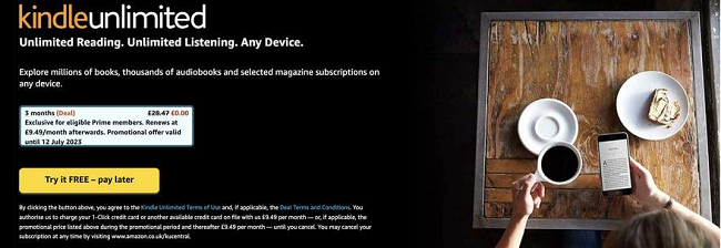 Screenshot of Kindle Unlimited 3 months free offer at Amazon