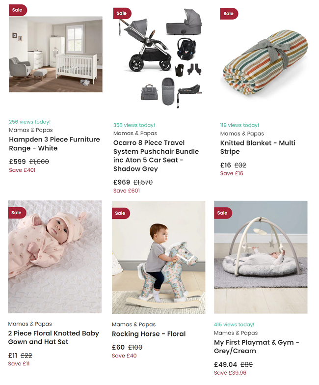 Screenshot of sale at Mamas and Papas