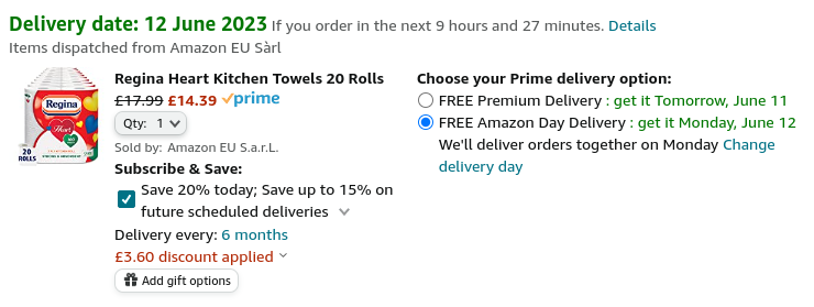 Regina Heart Kitchen Towels 20 Rolls £14.39 @ Amazon