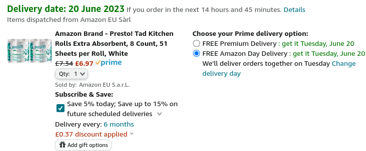 Presto Extra Absorbent Kitchen Rolls 8 Pack £6.97 @ Amazon