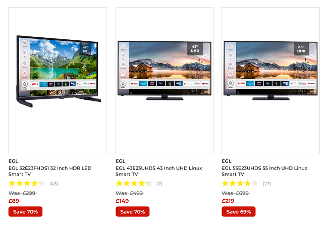 Screenshot of reduced TVs at Studio