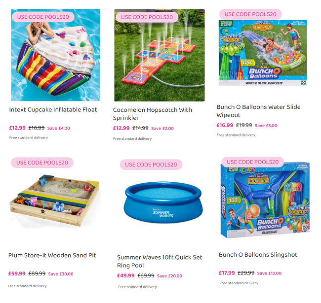 Screenshot of reduced pools and water toys at Bargain Max
