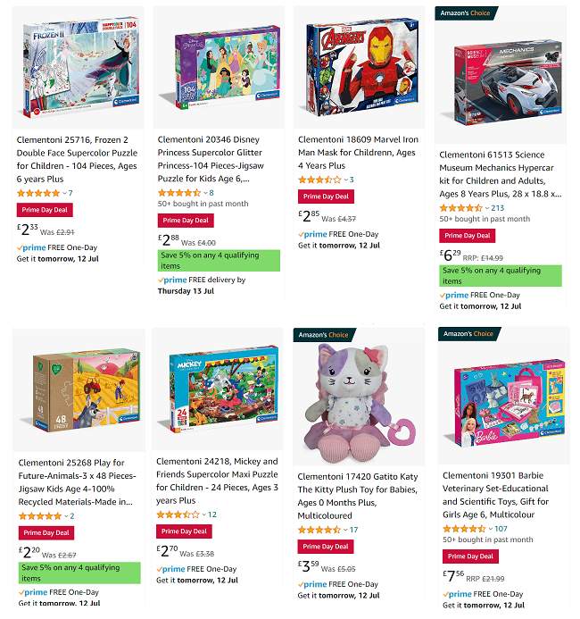 Screenshot of Clementoni deals at Amazon