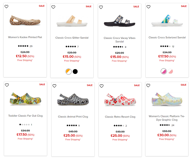Screenshot of sale at Crocs