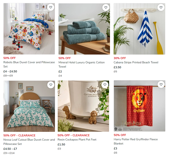Screenshot of Clearance Sale at Dunelm