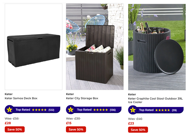 Screenshot of Up To 50% Off Keter Garden Storage offer at Studio
