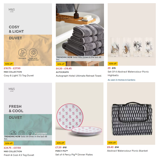 Screenshot of Up To 50% Off Selected Homeware offer at Marks and Spencer