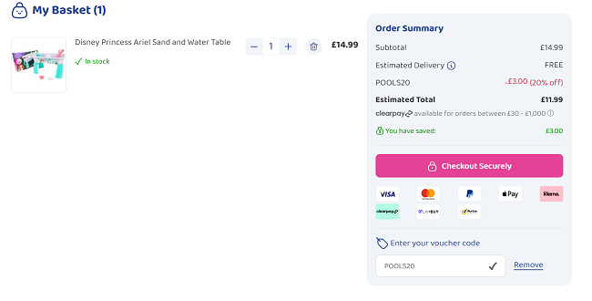 Screenshot of Disney Princess Ariel Sand and Water Table for £11.99 at Bargain Max
