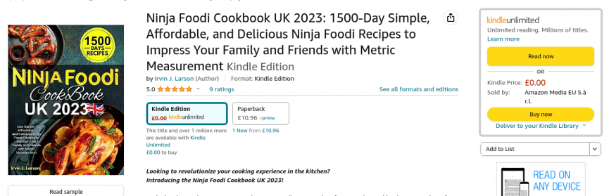 Ninja Foodi Cookbook UK 2023 Kindle Edition Free @ Amazon