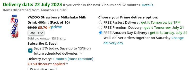 Pack Of 10 Yazoo Milkshake Drink 400ml From £5.70 @ Amazon