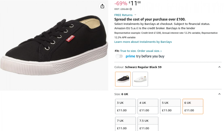 Levi's Women's Black Sneaker From £11 @ Amazon