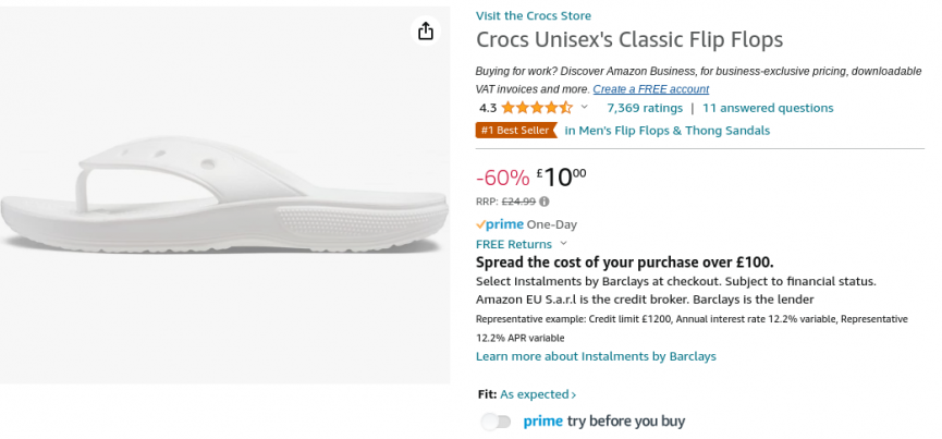  Crocs Unisex's Classic Flip Flops £10 @ Amazon