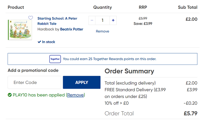 Screenshot of Starting School: A Peter Rabbit Tale £1.80 with code at The Works
