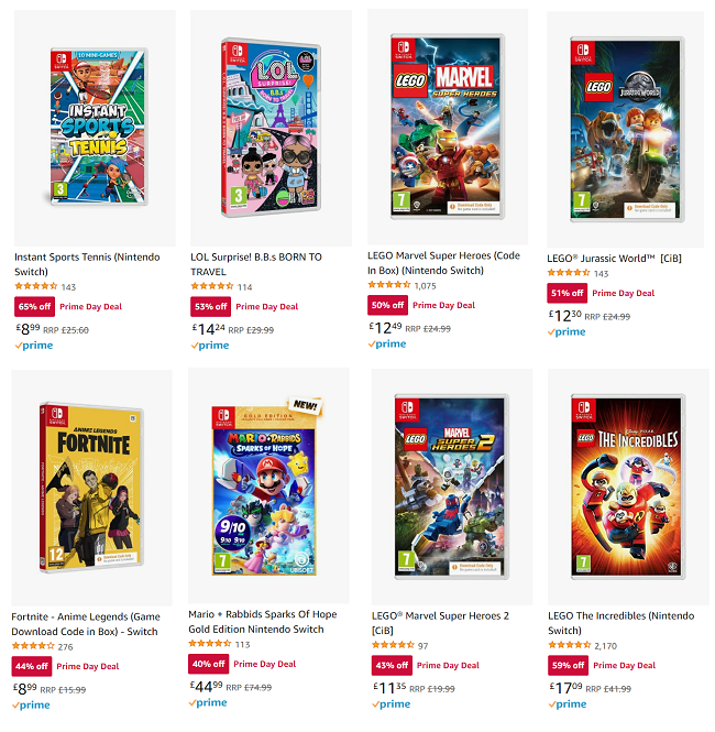 Screenshot of Amazon Prime Day Nintendo Switch Games deals