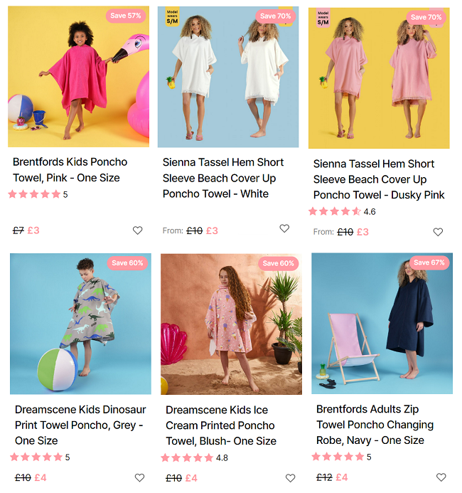 Screenshot of reduced Beach Poncho Towels at Online Home Shop