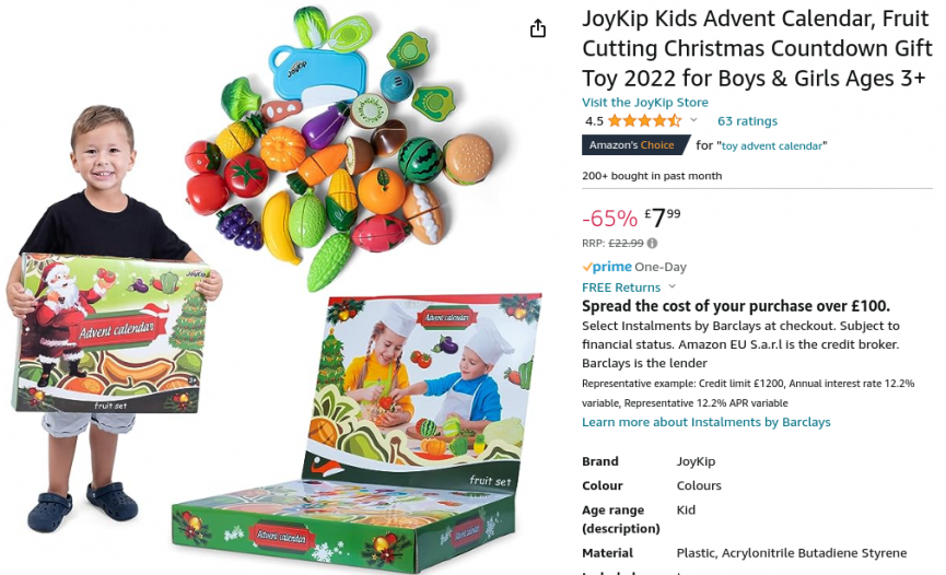 JoyKip Kids Fruit Cutting Advent Calendar £7.99 @ Amazon/BellGo
