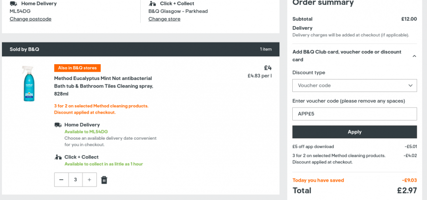 Save £5 With No Minimum Spend & Free Click and Collect & B&Q