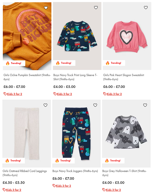 Children's clothes in shop matalan