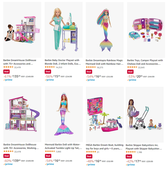 Screenshot of Barbie sale at Amazon