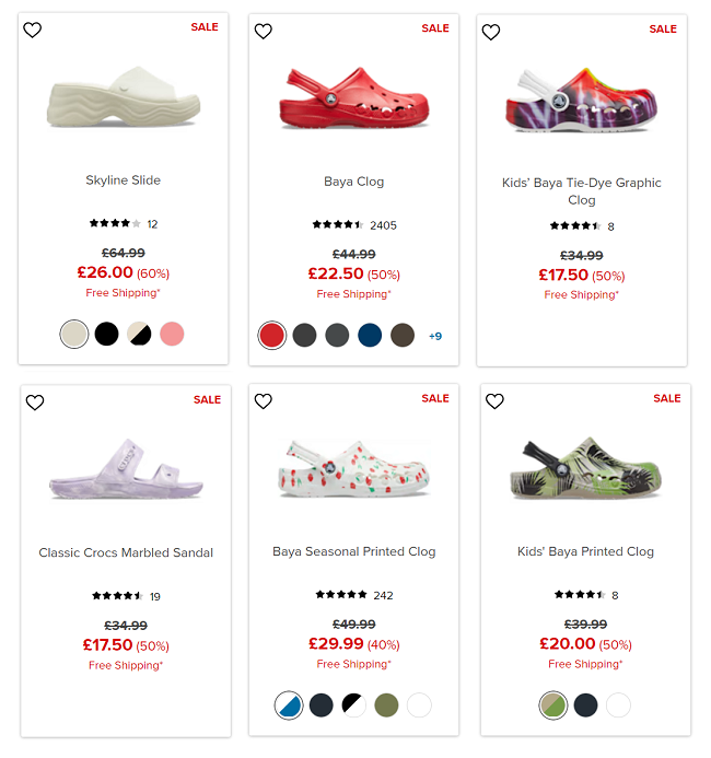 Screenshot of sale at Crocs