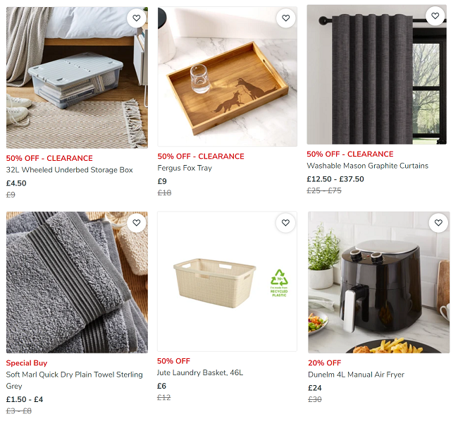 Screenshot of sale at Dunelm