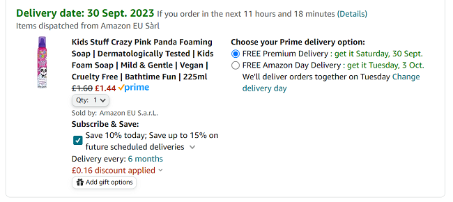 Screenshot showing Kids Stuff Crazy Foaming Soap for £1.44 at Amazon
