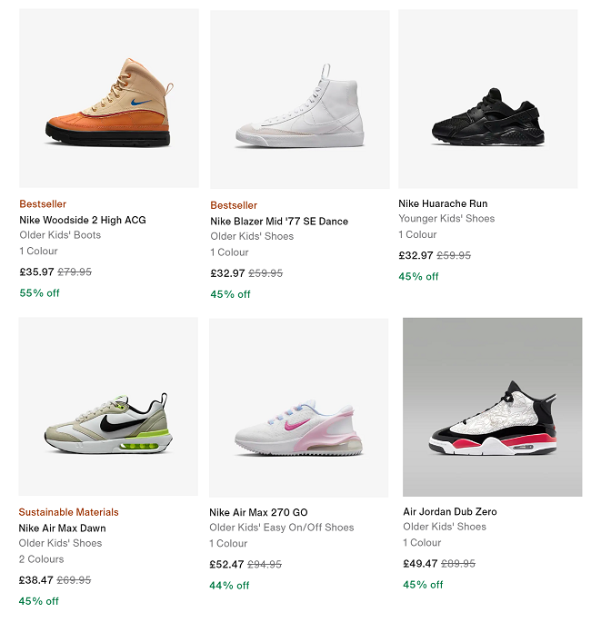 Screenshot of Sale at Nike