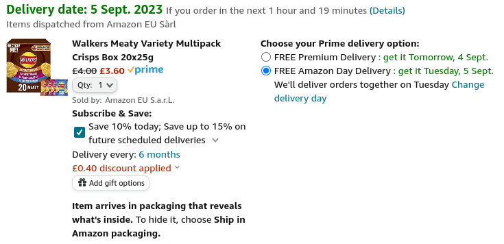Walkers Multipack Crisps Box 20 x 25g From £3.60 @ Amazon