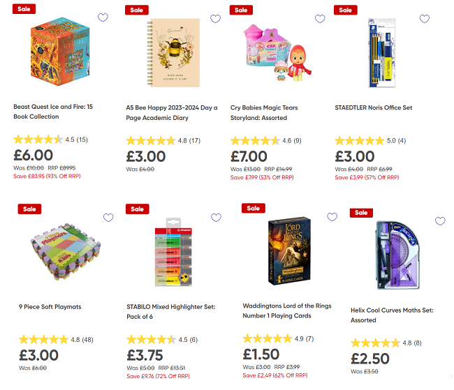 Screenshot of sale at The Works
