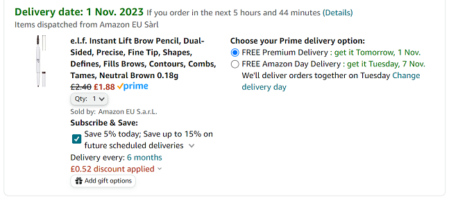 Screenshot showing Elf Instant Lift Brow Pencil for £1.88 at Amazon