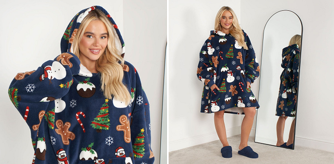 Christmas Print Hoodie Blanket from Online Home Shop