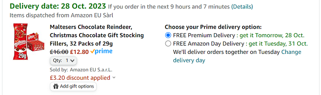 Screenshot of Maltesers Chocolate Reindeer 32 Pack for £12.80 at Amazon