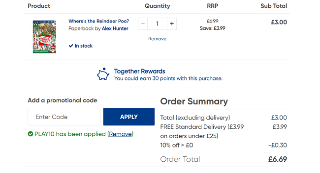Screenshot showing Where's the Reindeer Poo? Book £2.70 with code at The Works
