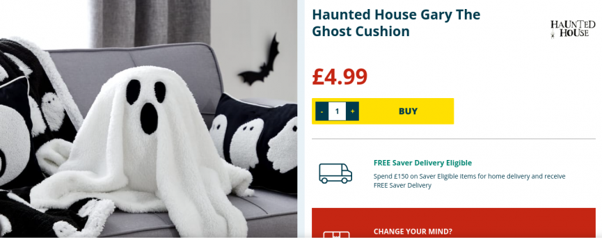 Haunted House Gary The Ghost Cushion £4.99 @ Home Bargains