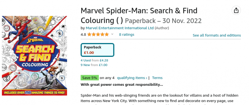 Marvel Spider-Man: Search & Find Colouring Book £1 @ Amazon